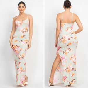 Sage floral maxi dress with slit